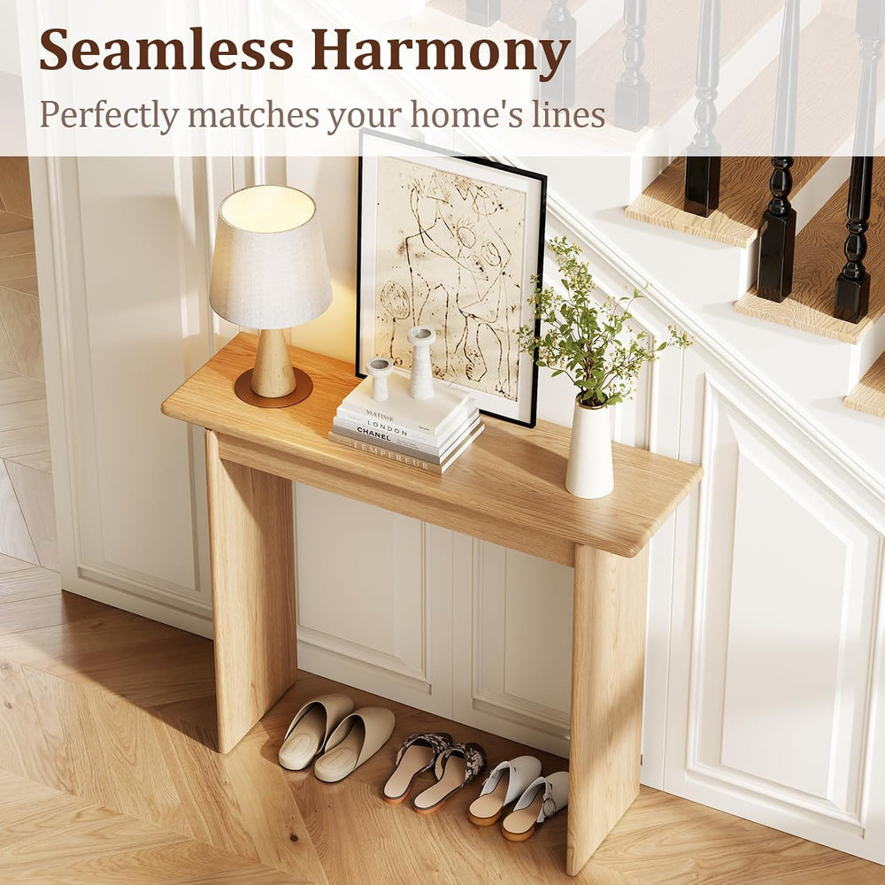 AQIMUELE Natural Console Table Thin Rubberwood Minimalist Mid-Century Style |...
