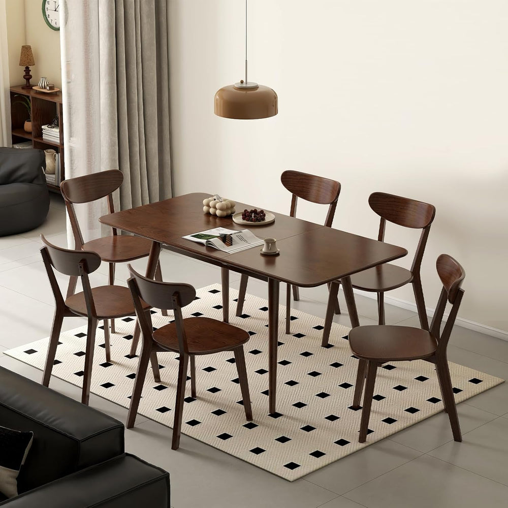 47’’-63’’ 100% Oak Extendable Dining Table, Solid Wood Folding Kitchen Table,...