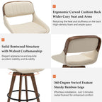 Set of 2 Bar Height Stools - 29.5 inch Mid Century Swivel Bar Stools with Upholstered Faux Leather, Walnut Crafts, Bamboo Legs, Kitchen Island Stools for Kitchen/Cafe/Pub/Island (Walnut Beige)