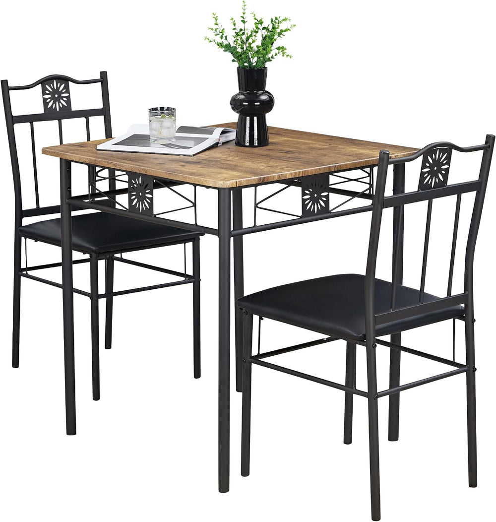VECELO 3 Piece Small Dining Table Set for 2 with Upholstered Chairs, Brown