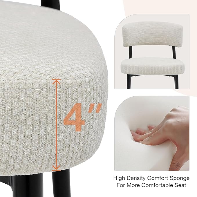 Sweetcrispy Dining Chairs Set of 4, Boucle Fabric Modern Mid Century Round Ki...