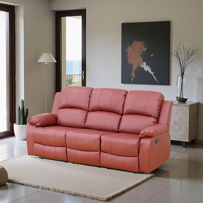 Recliner Sofa Set Couches for Living Room Chair Semi PU Fabric Living Room Furniture Sets, Adjusted Loveseat Reclining Couch Furniture Sofa Set for Theater Seating, 3-Seater, Red