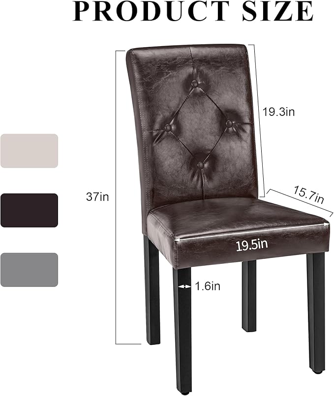 VECELO Upholstered Dining Chairs Set of 4, Modern PU Leather and Solid Wood Legs & High Back for Kitchen/Living Room- Coffee