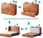 BALUS Queen Murphy Bed with Mattress Included, Chest Murphy Bed -Cherry | Tri-Fold Mattress, USB Charing Station, Spacious Drawer, Space Saving, Queen Bed Frame