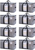 TAILI Extra Large Moving Bags, 8 Pack Silver Heavy Duty Totes for Storage with Visible Window, Wrap Around Handles, Storage Bags for Space Saving, Alternative to Moving Boxes