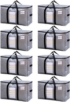 TAILI Extra Large Moving Bags, 8 Pack Silver Heavy Duty Totes for Storage with Visible Window, Wrap Around Handles, Storage Bags for Space Saving, Alternative to Moving Boxes