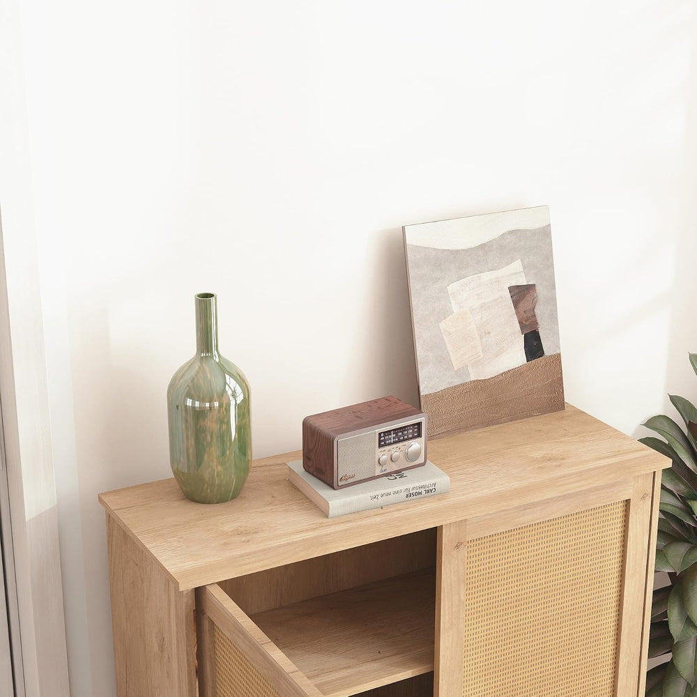 CIATRE Mid-Century Modern Natural Storage Cabinet with Woven Rattan Doors &am...