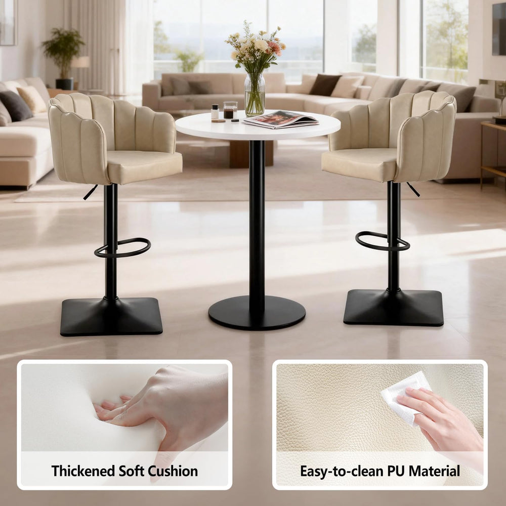 Swivel Bar Stools Set of 2: 24.8" to 32.7" Height Adjustable PU Uph...