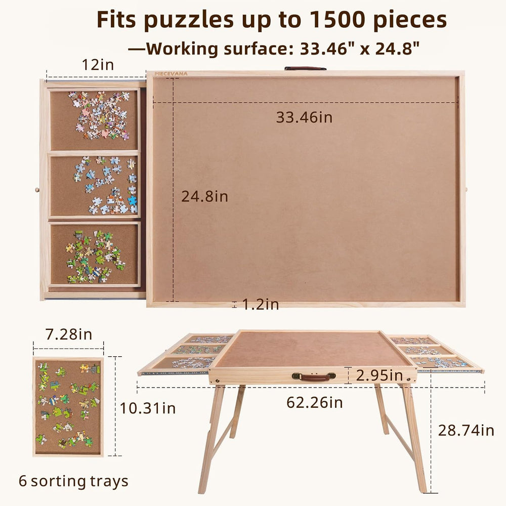 Puzzle Table with Legs & 2 Drawers & 6 Sorting Trays & Cover