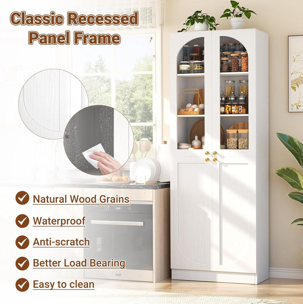 Cyclysio 80" Kitchen Pantry Cabinet with Tempered Glass & Soft Close...