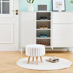 Wimarsbon Storage Ottoman,Soft Faux Fur Footstool with Padded Seat, Small Reading Vanity Chair, Footrest with Wood Tray for Couch, Mini Coffee Table or Display Stand (Cream, Round Storage)