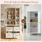 80" Modular Kitchen Pantry Cabinet, 2-in-1 Freestanding Tall Pantry Cabinet with Glass Doors & Adjustable Shelves, Large Hutch Storage Cabinet for Kitchen & Living Room (2, Vintage Warm White, AD)