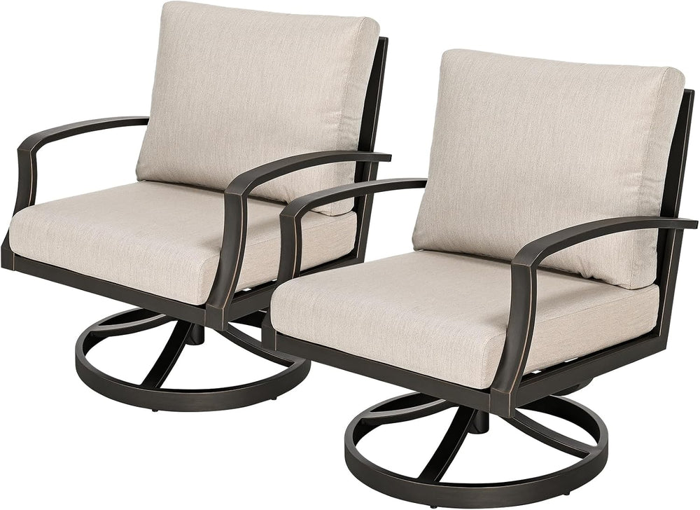 Patio Swivel Armchairs Set of 2, Never-Rust Aluminum Swivel Sofa Chairs with ...