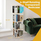 FAHKNS 4 Tier Rotating Bookshelf,360°Display Floor Standing Bookcase,Book Shelf for Small Space Revolving Bookcase for Office Bedroom Living Room,Rectangular