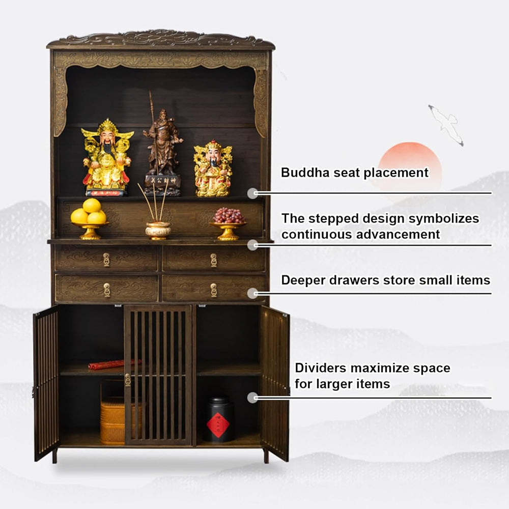 Chinese Cabinet Pedestal Offering Table, Meditation Table with Storage Space,...