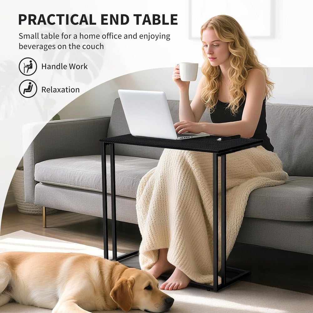 C-Shaped Side Table, Modern End Table with Metal Frame, Space Saving Design f...