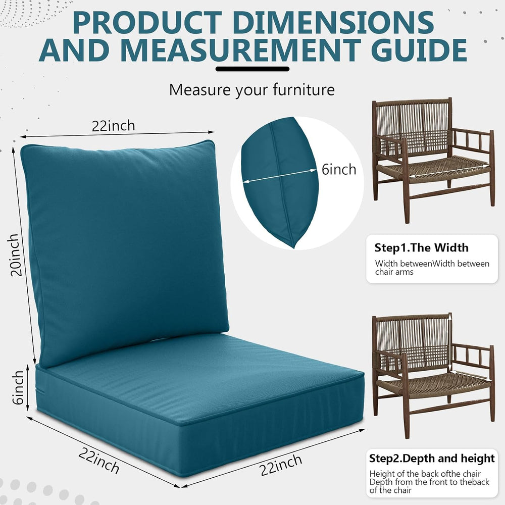 22" x 22" x 6" Outdoor Deep Seat Cushions Set - 2 Set Waterpro...