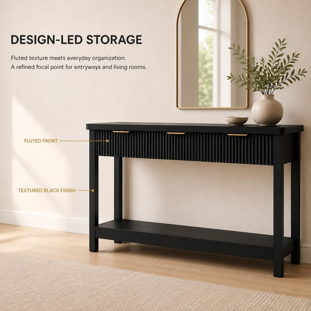 Lulive Fluted Console Table, 51 Inch Entryway Table with 3 Drawers | Scandi f...