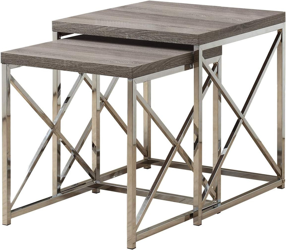 Monarch Specialties , Nesting Table, Chrome Metal, Dark Table, Table Set, 2 pcs