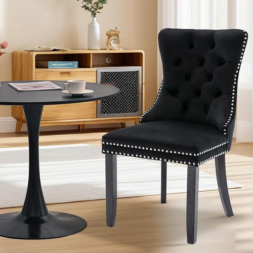 3-Pieces 31.5" Round Dining Table Set for 2, Black Dining Table & Velvet Upholstered Dining Chairs Set of 2 for Kitchen Dining Room Apartment Small Space(Black Chairs)