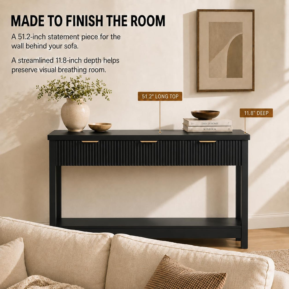Lulive Fluted Console Table, 51 Inch Entryway Table with 3 Drawers | Scandi f...