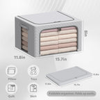 CYhom 3Pack Frame Storage Box - Clothes Storage Bin Bags Oxford Fabric Foldable Stackable Container Organizer Set with Clear Window & Carry Handles Large Capacity (Grey, Small-22L)