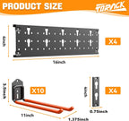 TORACK Garden Tool Organizer Wall Mount, Garage Folding Chair Storage Rack, Tools Rack for Shovels, Rakes, Broom, Ladders, Hooks for Keyhole Style Shelving Unit