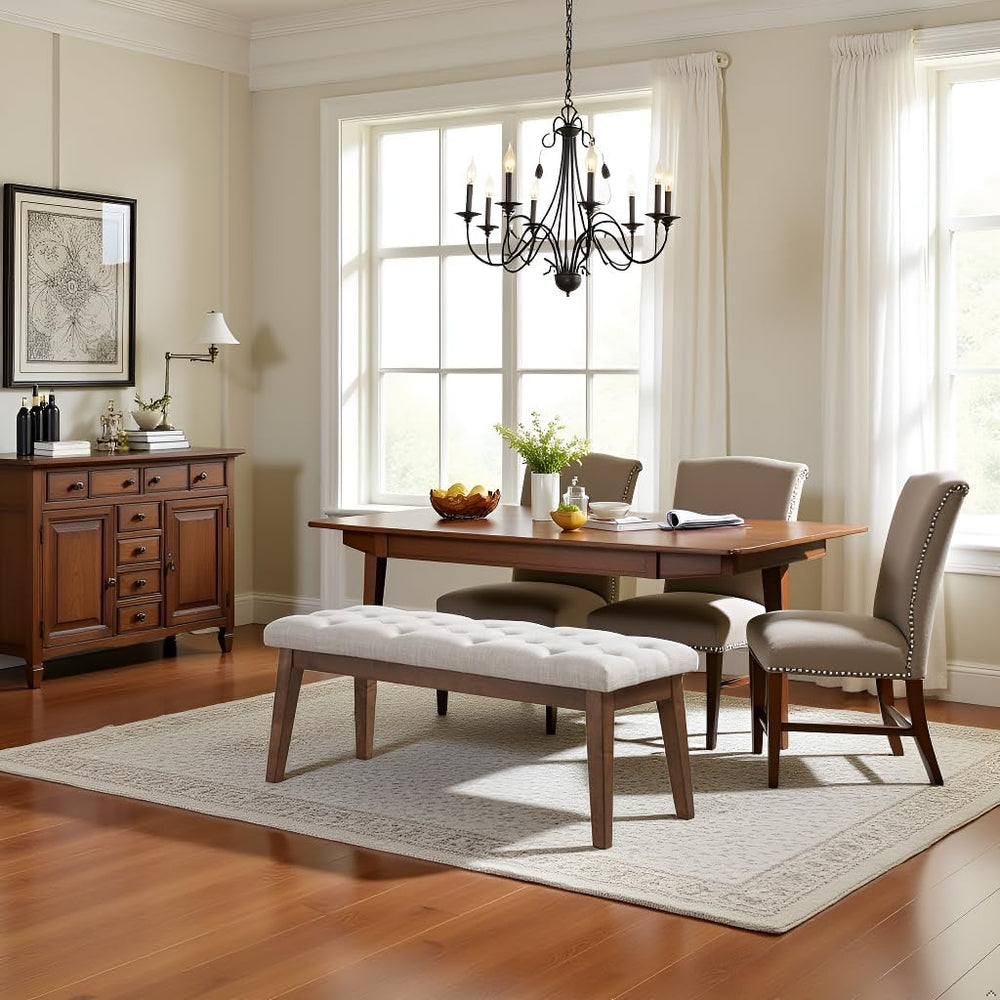 HUIMO Upholstered Bench, Button Tufted Dining Bench (Beige) | with Solid Wood...