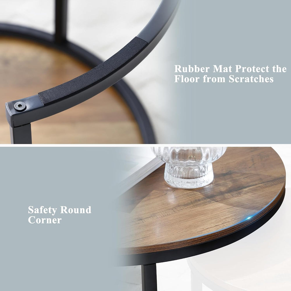 Nesting Coffee Table Set of 2, Round Coffee Table w/Wood Grain Top, Modern Li...