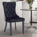 Velvet Upholstered Dining Chairs Set of 2, Modern Style Kitchen Side Chairs with Nailhead Trim and Wood Legs,Metal Pulling Ring for Dining Room Living Room(Quadrangular Star&Black)