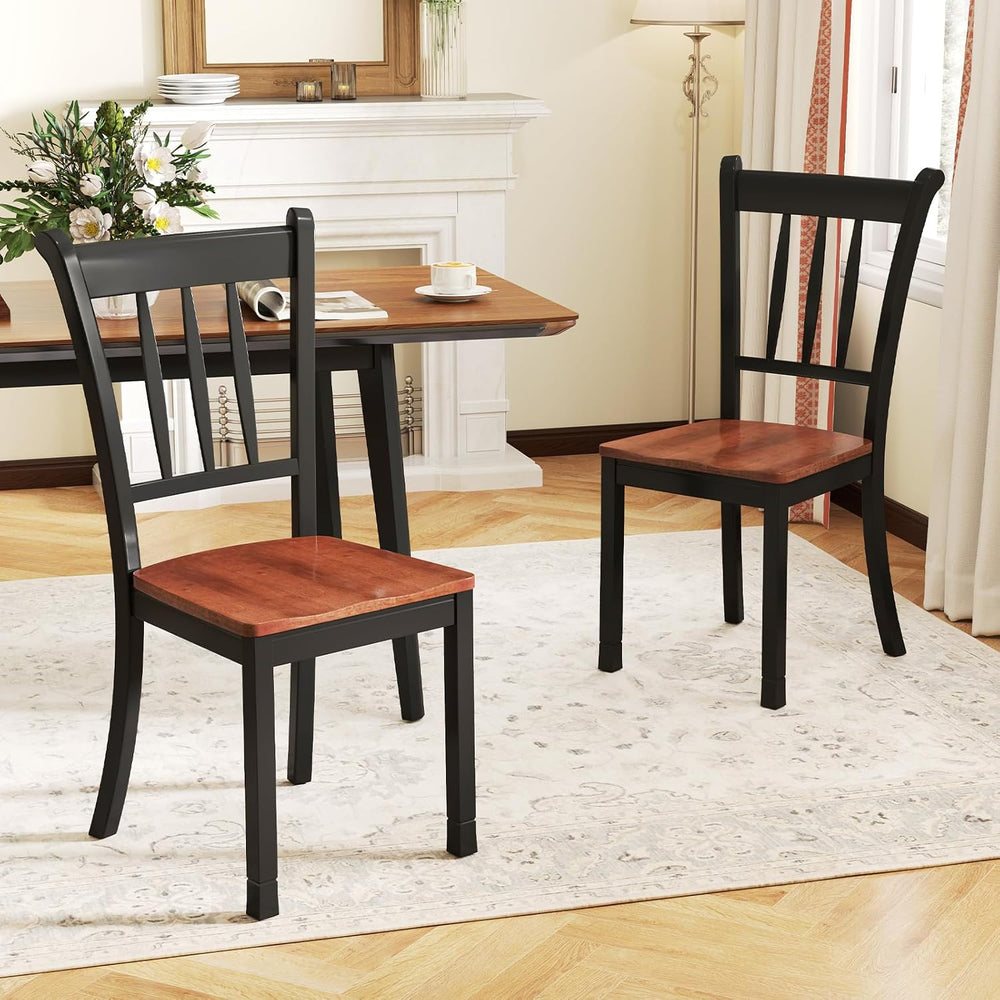POWERSTONE Dining Chairs Set of 6, Rubberwood Kitchen Chairs, Black | Farmhou...