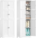 Tall Bathroom Storage Cabinet, 63" H Linen Floor Cabinet | Pantry Storage Cabinet with 6 Doors and Adjustable Shelves, for Bathroom, Living Room, Laundry Room, Kitchen, White