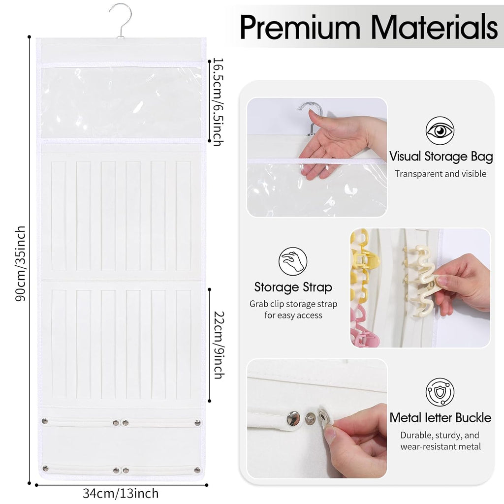 SNOWSTAR Hair Claw Clip Organizer, Large Transparent Bag for Scrunchies Holder and Hair Ties Organizer with Women Girls, Hair Accessorie Hanging Storage Home Decor Wall, Door
