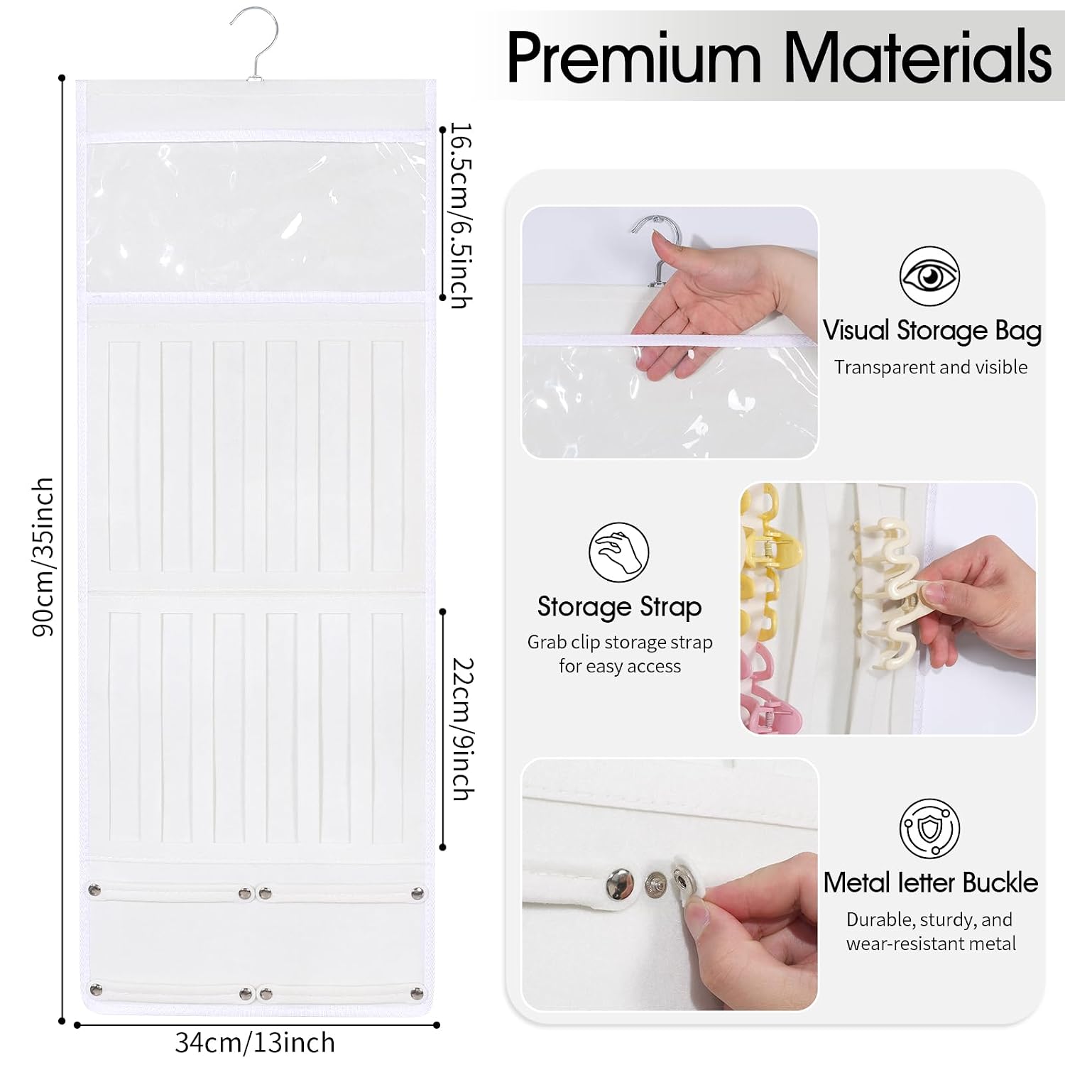 SNOWSTAR Hair Claw Clip Organizer, Large Transparent Bag for Scrunchies Holder and Hair Ties Organizer with Women Girls, Hair Accessorie Hanging Storage Home Decor Wall, Door