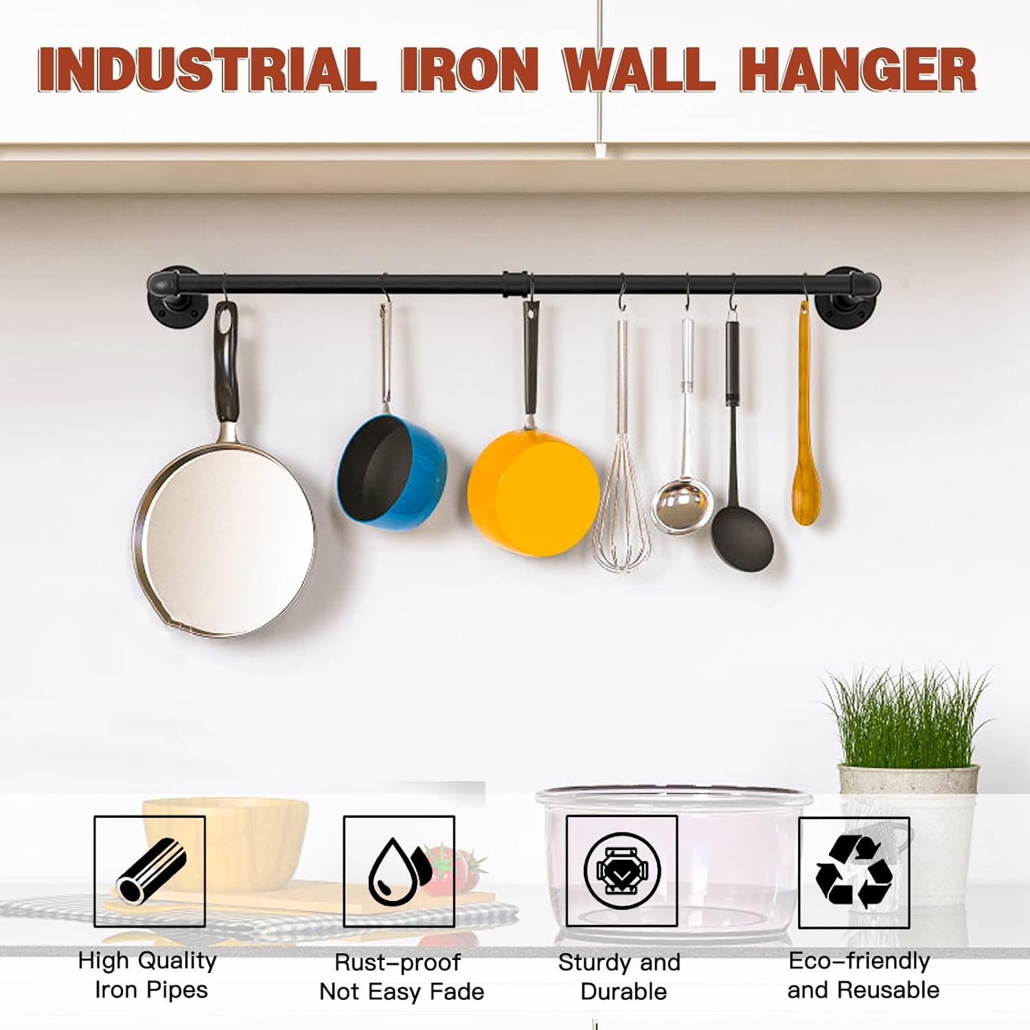 Wall Mounted Clothes Rack - 54"Industrial Pipe Clothing Garment Rack, Space - Saving Heavy Duty Detachable Black Iron Clothes Hanger Pole, Multi-Purpose Hanging Rod for Closet Storage, 2 Base