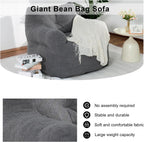 DKLGG Bean Bag Chairs for Adults, Giant Bean Bag Chair with Filler Included Faux Fur Bean Bag Sofa Memory Foam Large Bean Bag Chair with Armrest for Living Room, Bedroom, Gaming Room, Lounge, Grey