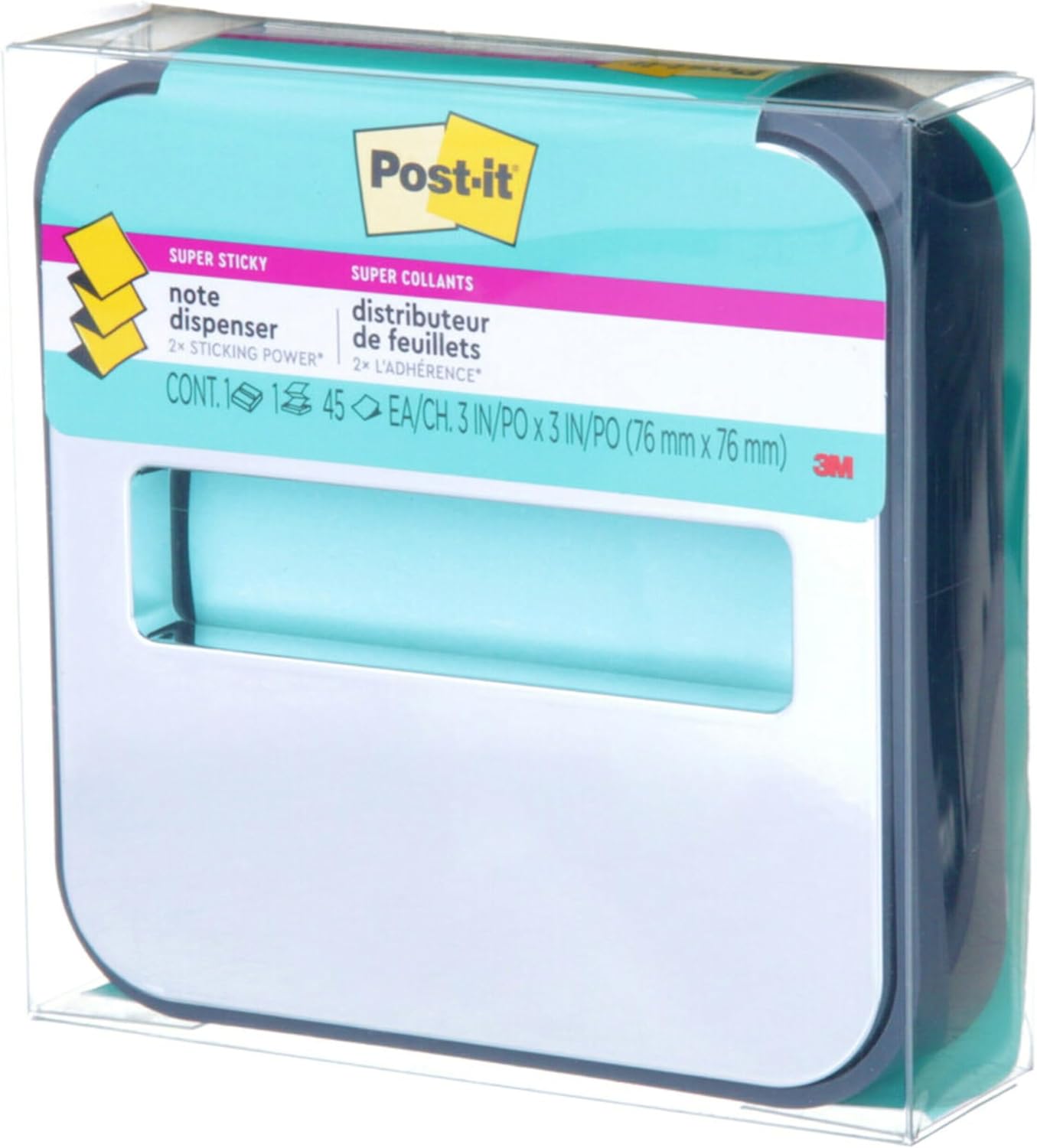 Post-it Note Dispenser with Post-it Pop-up Notes, Black Base with Steel Top, 1 Aqua Splash 3 in. x 3 in. Super Sticky Note Pad, Classroom or Office Supplies