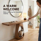 31.5" Compact Console Table with Sculptural Pedestal, 9.8" Narrow Solid Wood Entryway Table for Small Spaces, Modern Minimalist Accent Piece for Hallway, Foyer, Corner & Behind Sofa, Walnut