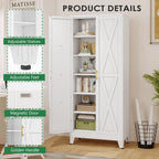 pozdeg 75" Tall Metal Kitchen Pantry Storage Cabinet with 2 Doors and 5 Adjustable Shelves, White Food Freestanding Cupboard for Kitchen, Dining Room, Bathroom and Garage (White)