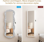 whitebeach Jewelry Armoire Organizer, LED Jewelry Cabinet Wall/Door Mounted | Lockable Wavy Mirror with Storage, Crushed Diamonds Mirror Full Length,Door or Wall Mounted Mirror with Jewelry Storage