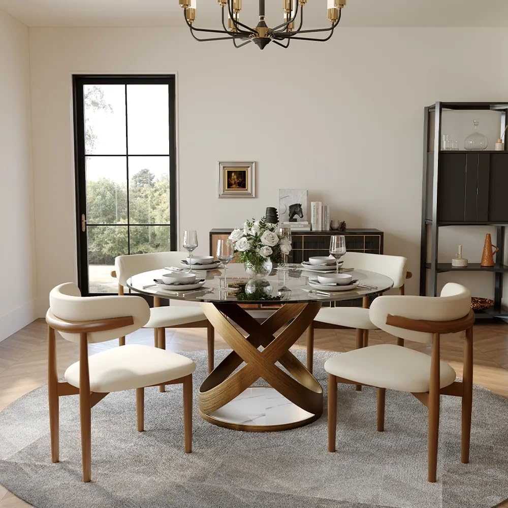 POVISON 51" Modern Round Dining Table, Glass Round Kitchen Table for 4, ...