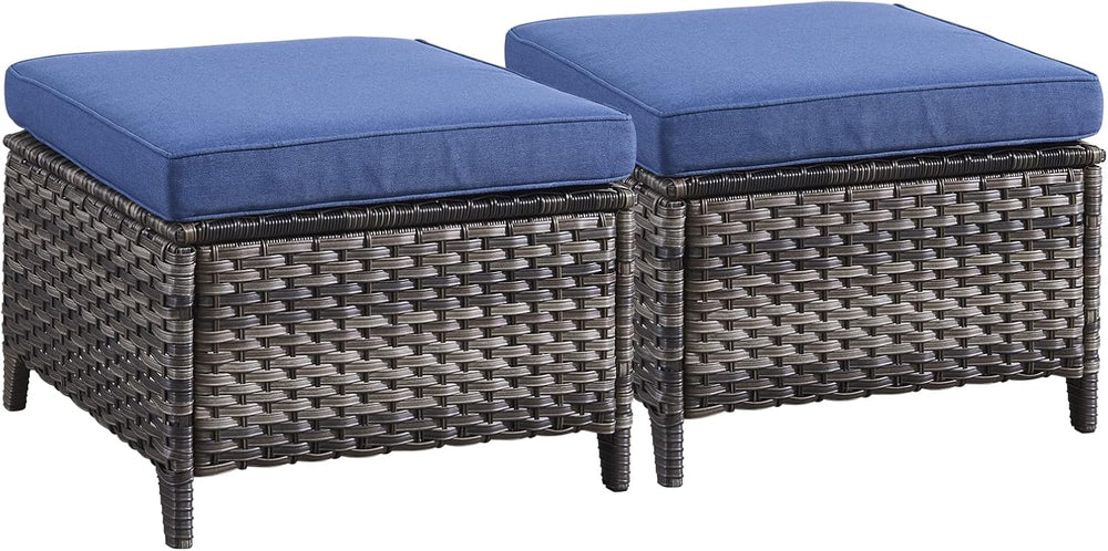 Outdoor Ottomans Patio Foot Rest - 2 Piece Wicker Rattan Ottoman Footrests Fo...