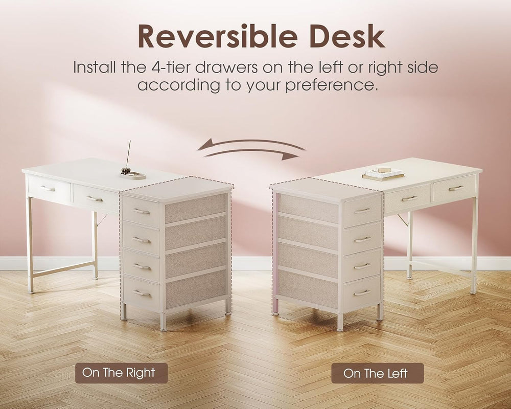 Casaottima 40 Inch Small Computer Desk with 6 Drawers, Reversible Storage Des...