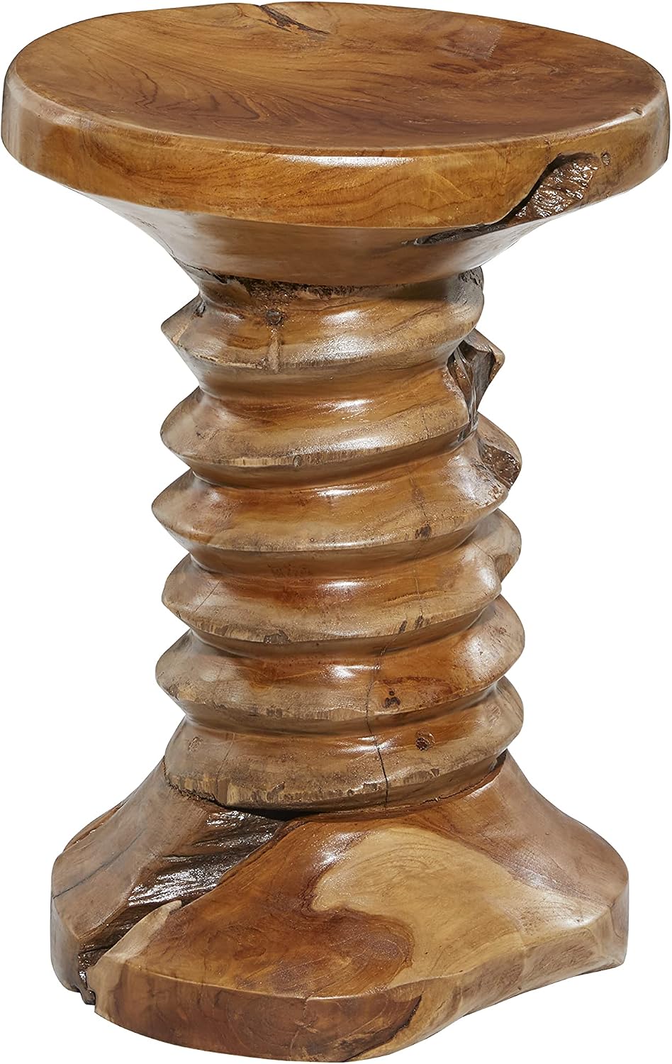 Deco 79 Teak Wood Handmade Live Edge Accent Table with Coiled Base, 13" ...