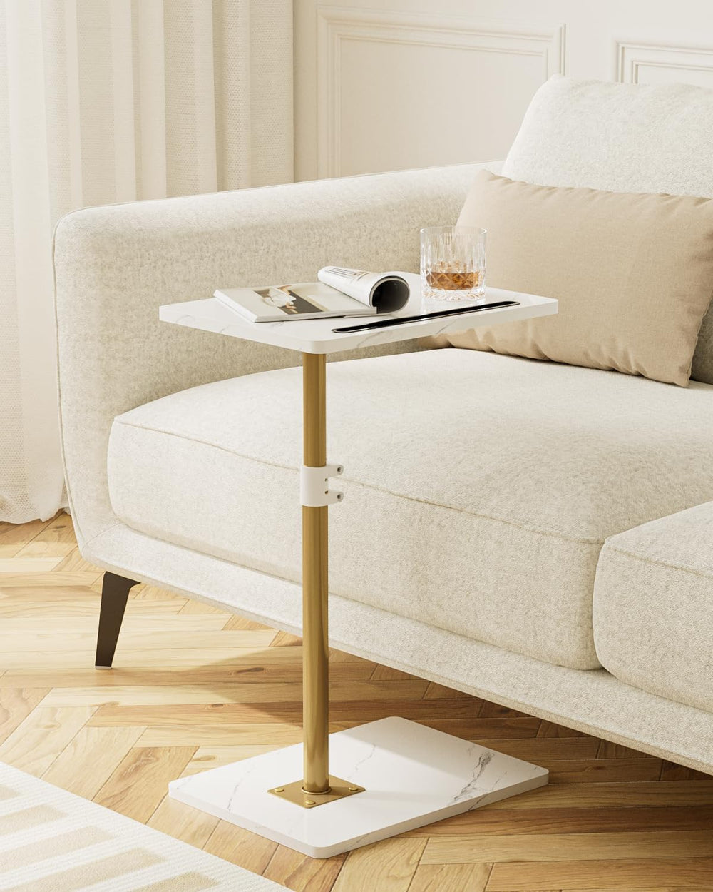 Masupu Sofa Arm Tray Table - 360° Swivel Height Adjustable End Table, Small S...