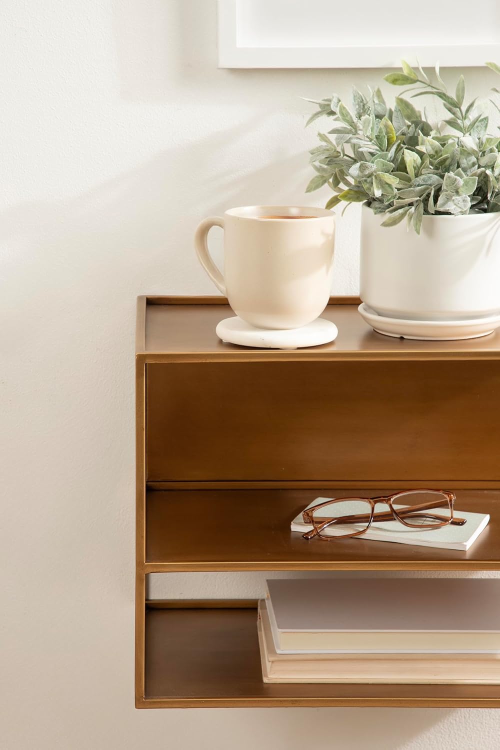 Kate and Laurel Nomi Modern Metal Floating Side Table with Storage, 18 x 10 x...