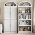 71.6" Arched Kitchen Pantry Cabinet,Farmhouse Arched Cabinet with Bookshelf and Storage Cabinets for Kitchen, Dining Room, Bathroom