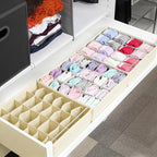 3 Pack Sock Underpants Drawer Organizer Dividers, 24 Cell Fabric Foldable Dresser Organizer for Closet Organizers and Storage Boxes for Organizing Socks, Underwear, Ties, Belts, Beige