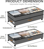 Under Bed Storage with Wheels 4-Pack, 75L XXL Under the Bed Storage Containers Large, 12" Tall Adjustable Storage for Underbed with Lids, Rolling for Shoes, Clothes, Blankets (4PCS-Grey)