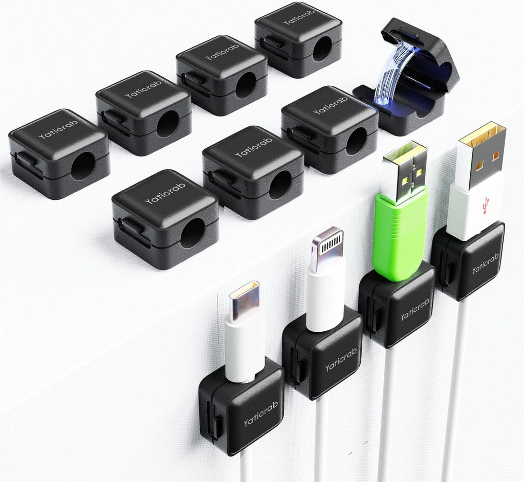 12-Pack Magnetic Cable Clips, Adhesive Cord Holder for Desk, Nightstand, Wall, Car - Organizes USB/HDMI/Charger Cables (No Residue, Black)